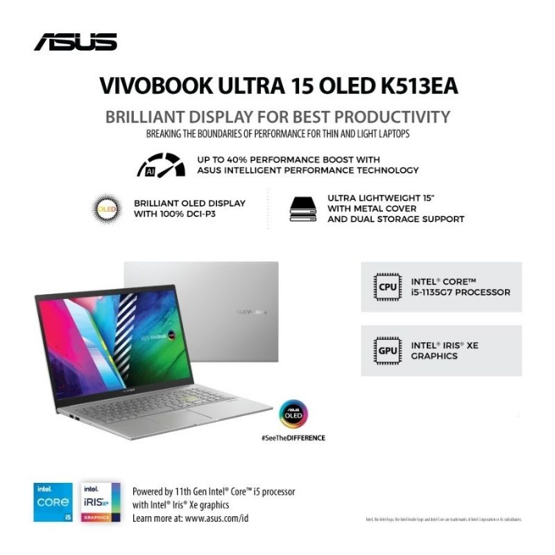 ASUS VivoBook Ultra 15 OLED K513EA I5-1135G7 12GB 512GB SSD 15.6"OLED W10 OHS FP
