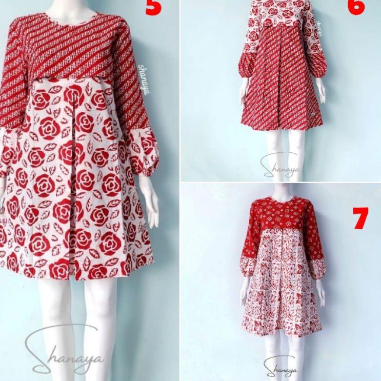 Shanaya Batik Tunik Seling Garutan Merah Cap Batik Solo Atasan Batik Modern "AW.25Au22ν"