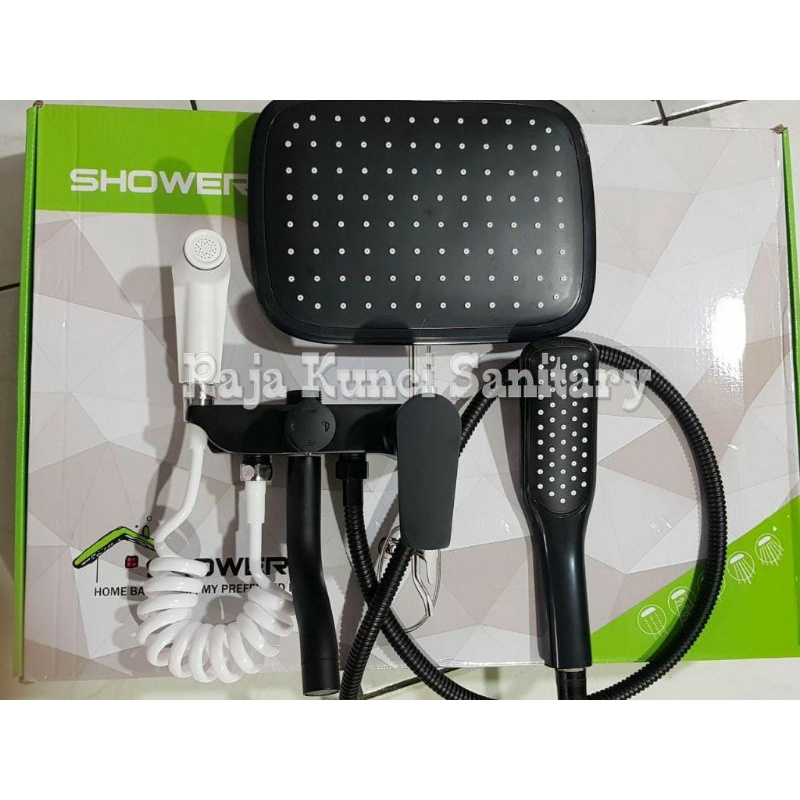 Shower Tiang Set Panas Dingin/ShowerTiang/Shower Set/Kran Mixer Stainless Hitam /Black+ Jet Shower