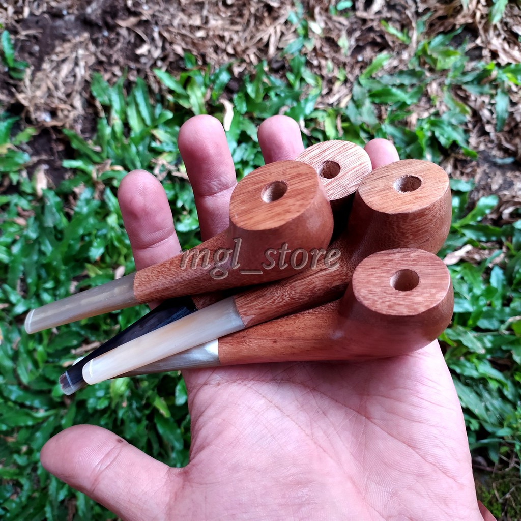 pipa once rokok handmade bahan kayu sawo dan tanduk asli