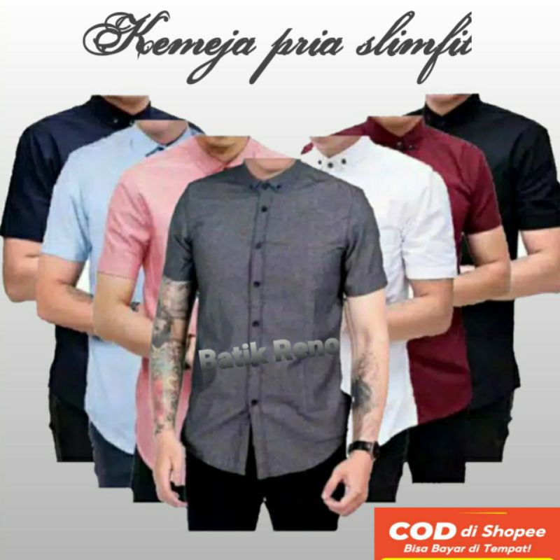 KEMEJA PRIA BOYI TOP MAN LENGAN PENDEK KASUAL FORMAL KERJA PUTIH HITAM NAVY GREY WARNA WHITE