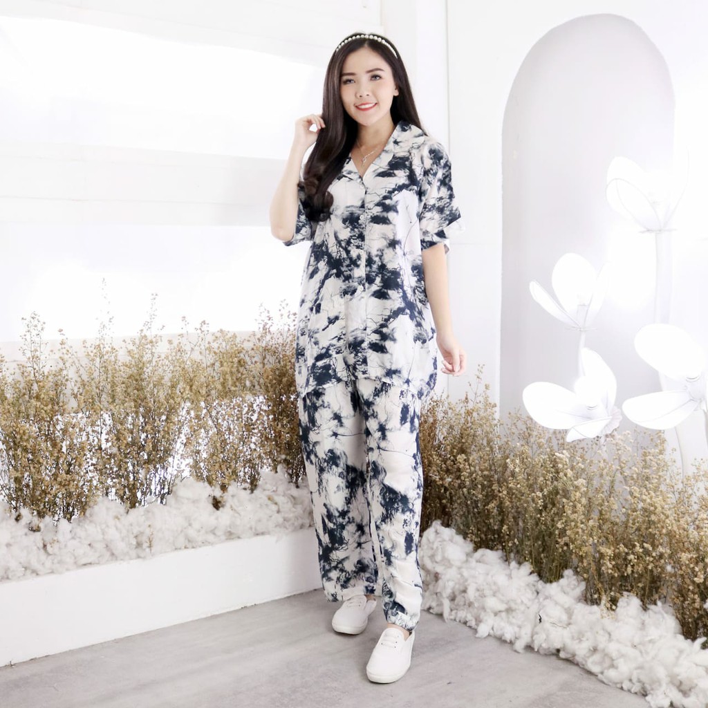 Baju tidur setelan piyama wanita CP logi tie dye baju tidur real pic