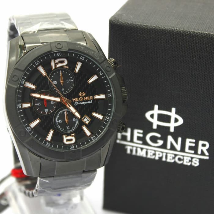 JUAL JAM BRENDED PRIA MURAH JAM TANGAN PRIA HEGNER HW1621 CHRONO ACTIVE ORI ANTI AIR BLACK I GRATIS