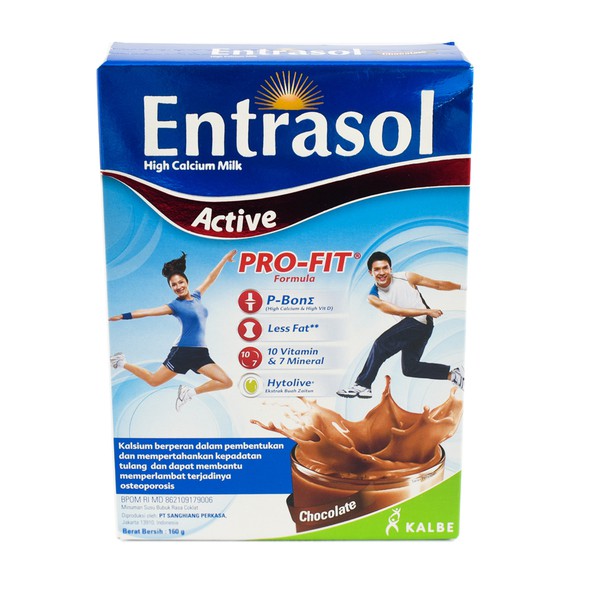 

ENTRASOL Active Pro Fit 160gr -Susu Bubuk Low Fat High Calcium Cokelat