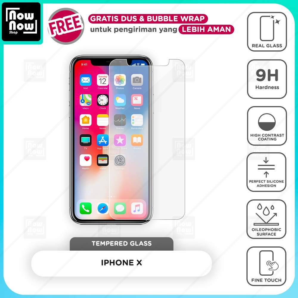 Tempered Glass Anti Gores iPhone X Screen Guard Protector 9H Kaca Temperglass