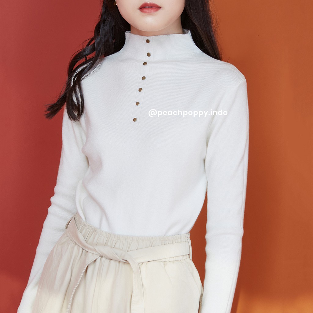 Peach Poppy Nicole Top - Atasan Wanita Kaos Turtleneck Lengan Panjang