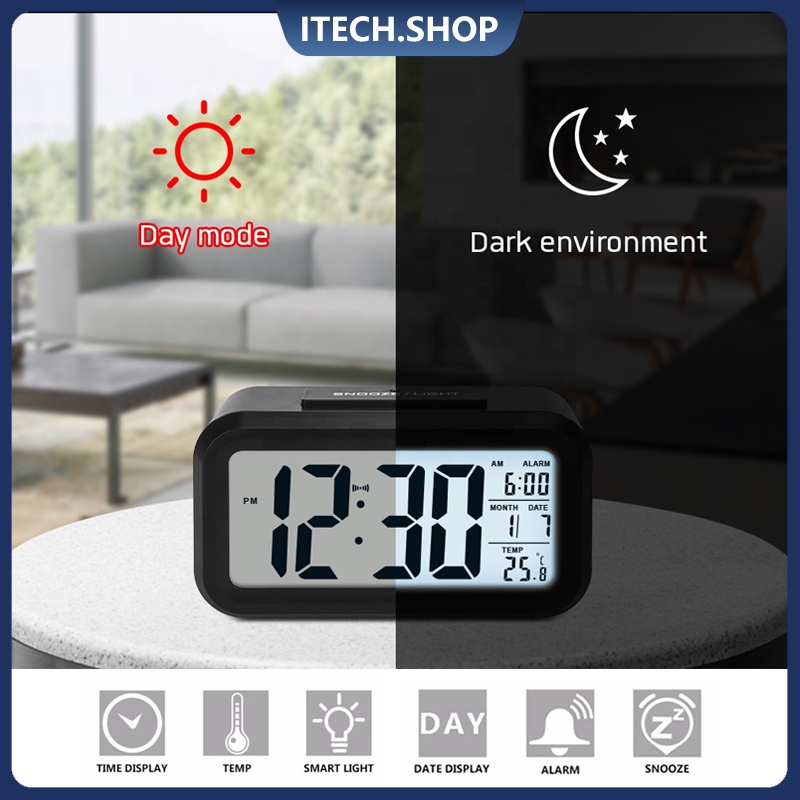 Jam Meja Digital / Jam Alarm Sensor Cahaya Pintar LED