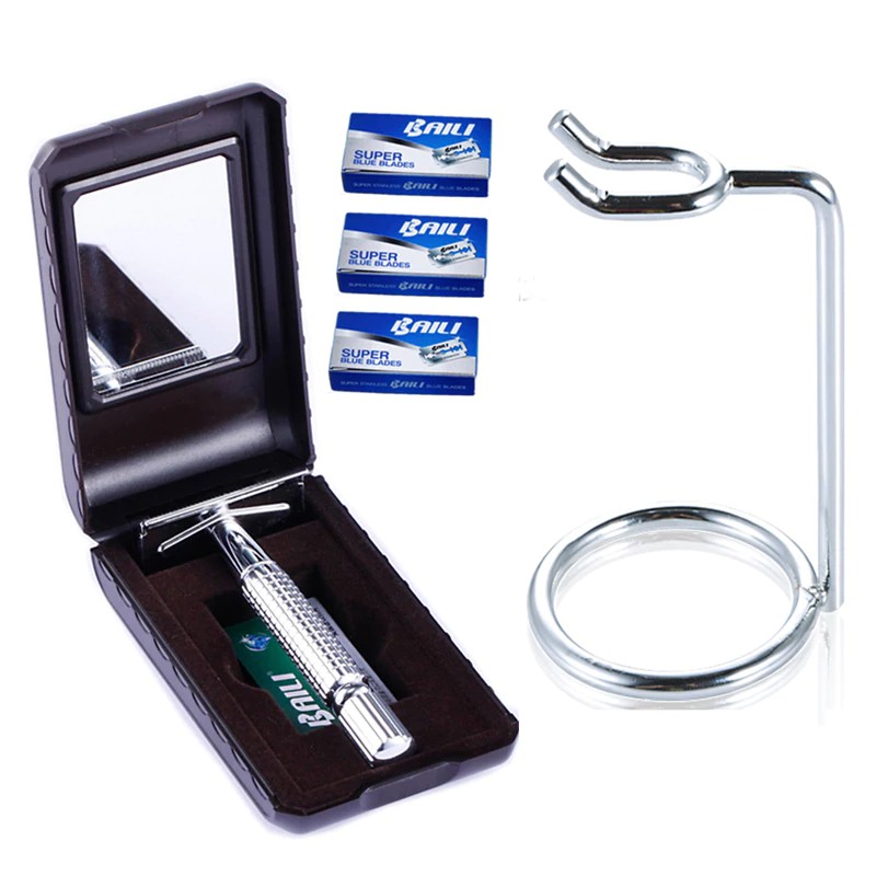 

[ READY STOCK ] 1 Безопасная бритва + 1 Подставка + 30 шт лезвия мужской набор для бритья ручной