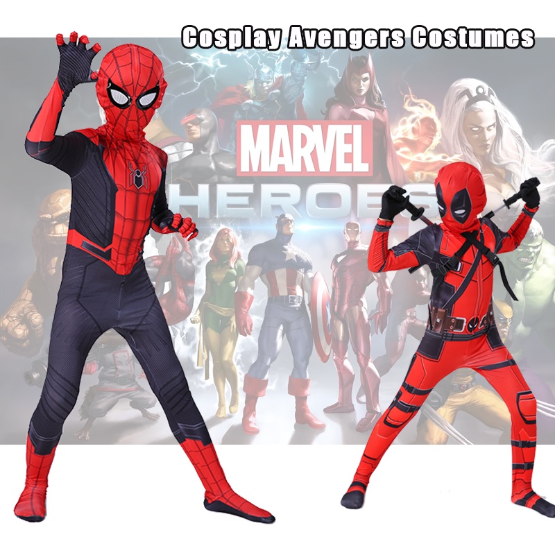 Import Cos game suit Asli Kostum Spiderman Anak Real Superhero The Avengers Cosplay Costume 3-12 Tahun