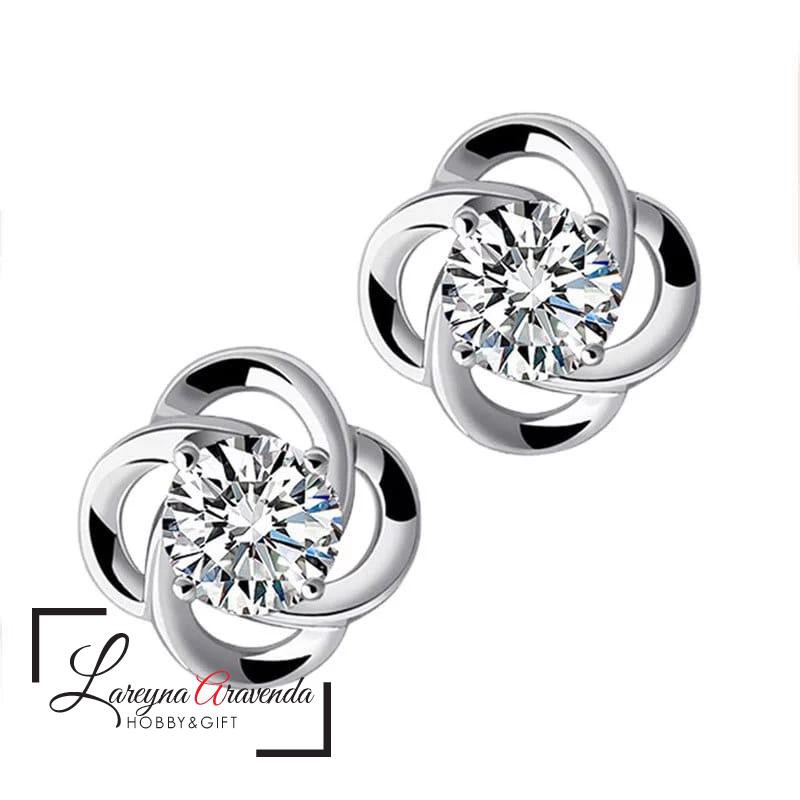 Anting Wanita Titanium Model Bunga Kristal Crystal Anti Karat Non Alergi AT020-2