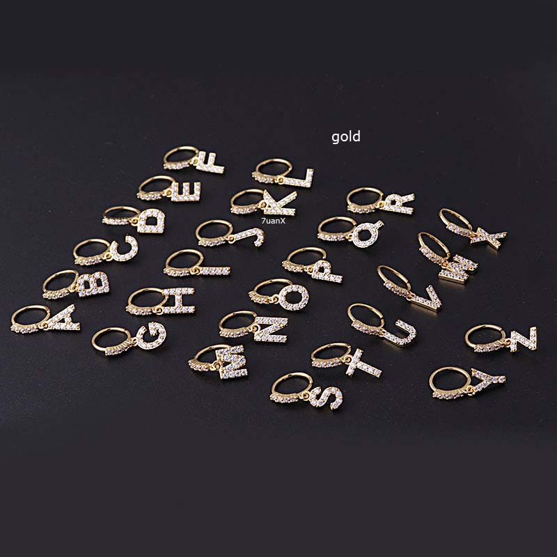 1pc Anting Bulat Gantung Hidung Wanita Bahan Tembaga Desain Tulisan No Lock Hias Zircon 8mm