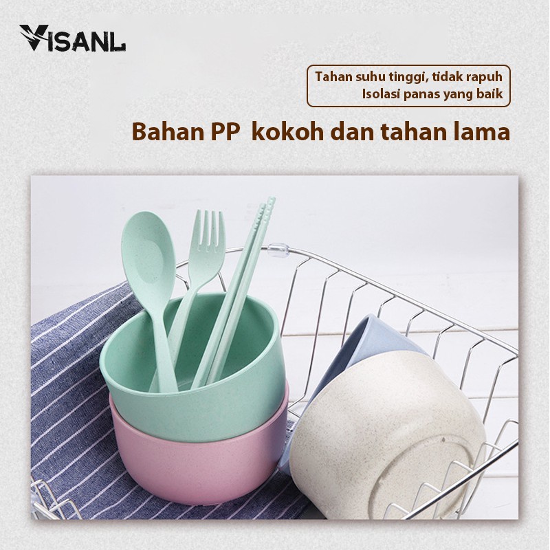 4pcs Peralatan makan rumah kreatif jerami gandum Mangkuk plastik anti-drop gaya