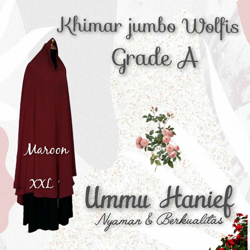 Khimar Syar'i pad syria ( NON pad )   bahan wolfis grade A ukuran L , XL dan XXL-Maroon