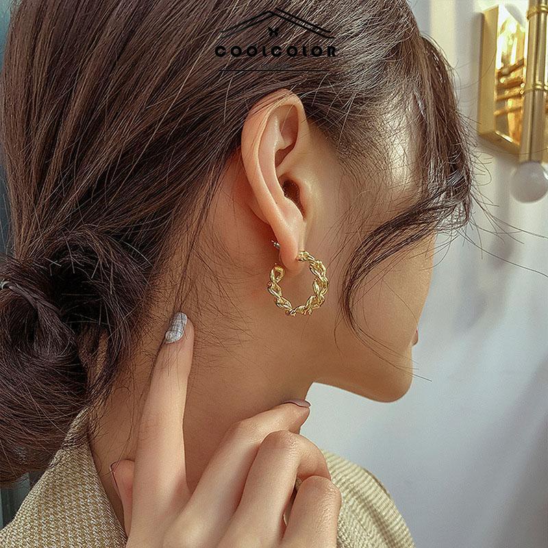 COD Anting-Anting Retro Fashion Logam Berongga Rantai Stud Earrings Premium Sense Earring- cl