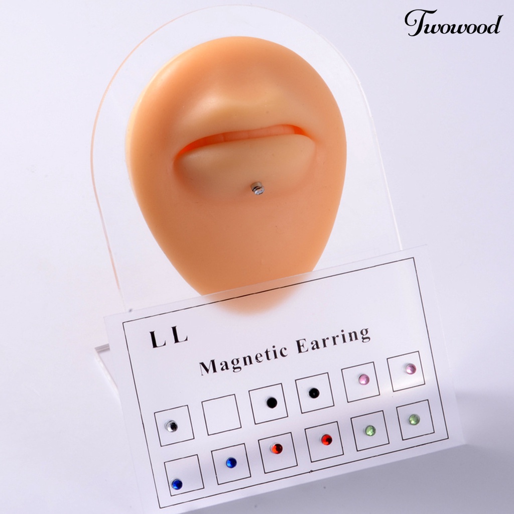 12pcs / Set Anting Stud Magnetik Hias Berlian Imitasi Untuk Wanita