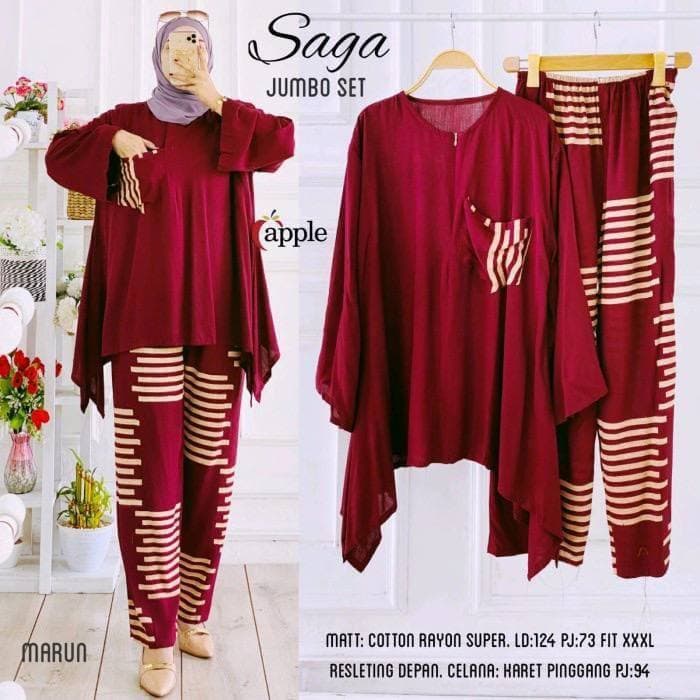 Saga Set Jumbo - One Set Jumbo Waka Waka  Setelan Wanita Rayon Premium Set Celana Panjang Tie Dye Kekinian LD 130 cm