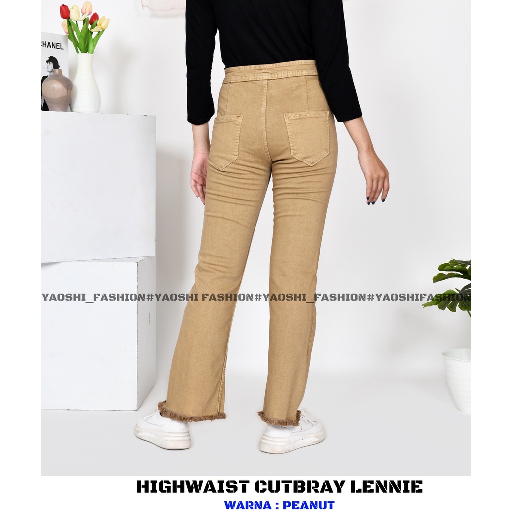 YAOSHI - CELANA PANJANG DENIM/JEANS PINGGANG TINGGI WANITA- HIGHWAIST CUTBRAY RAWIS LENNIE