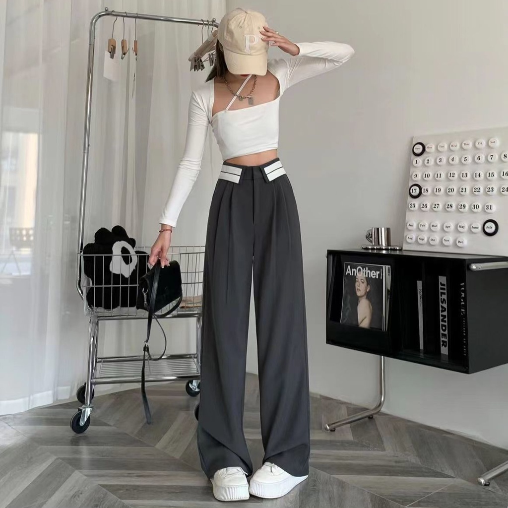 Celana Kerja Wanita Kantor Hitam Highwaist Pants Korean Style Celana Kaki Lebar