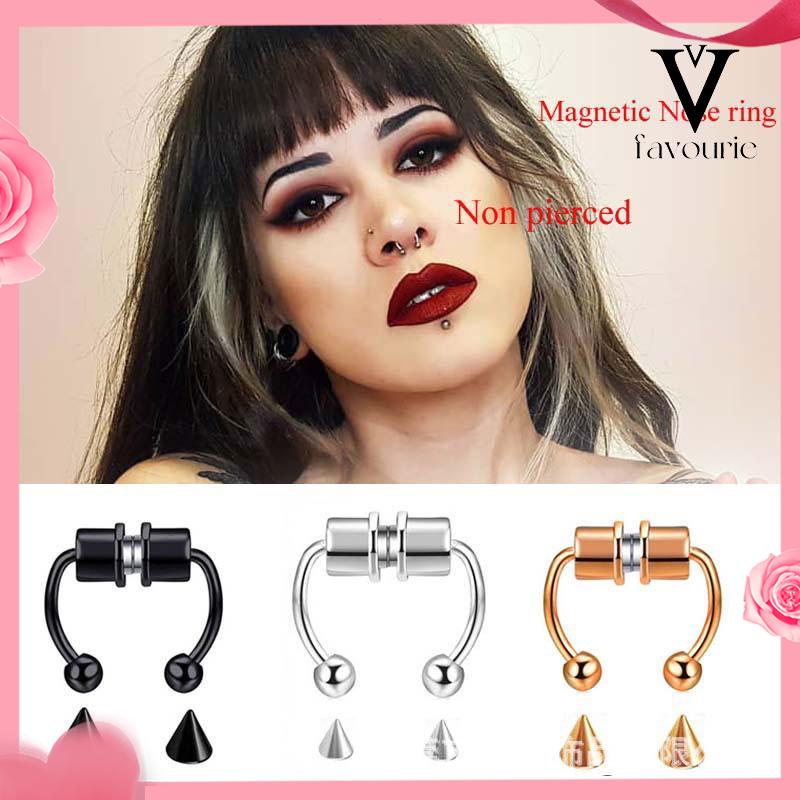 [COD]Stainless Steel Magnet Cincin Hidung Palsu Bentuk Horseshoe Baja Titanium Non Pierced Nose Studs-FA