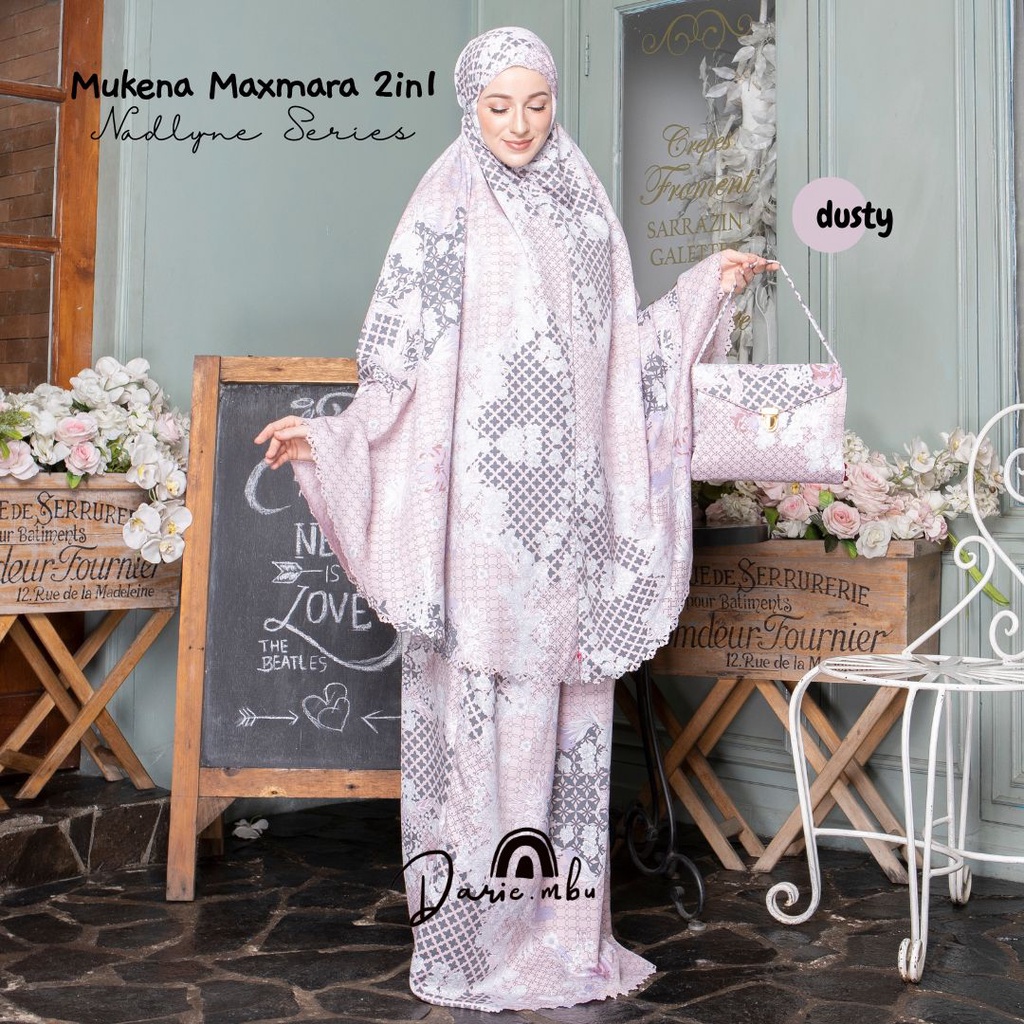 Mukena Dewasa Maxmara Luxury 2in1 Printing Premiun Laser Cut Mewah Tas Sajadah