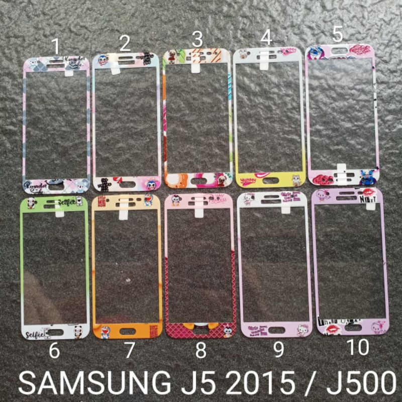 Tempered glass Samsung J5 . J500 . J5 2015 motif gambar anti gores kaca screen guard