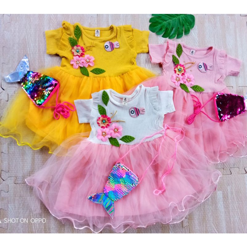 [0-5th] DRESS TUTU ANAK GAUN PESTA DRESS TILE ANAK IMUT MOTIF BUNGA FREE TAS USAP IKAN / DRESS TUTU ANAK IMPORT PREMIUM BUNGA / DRESS TUTU ANAK FLOWER MEWAH