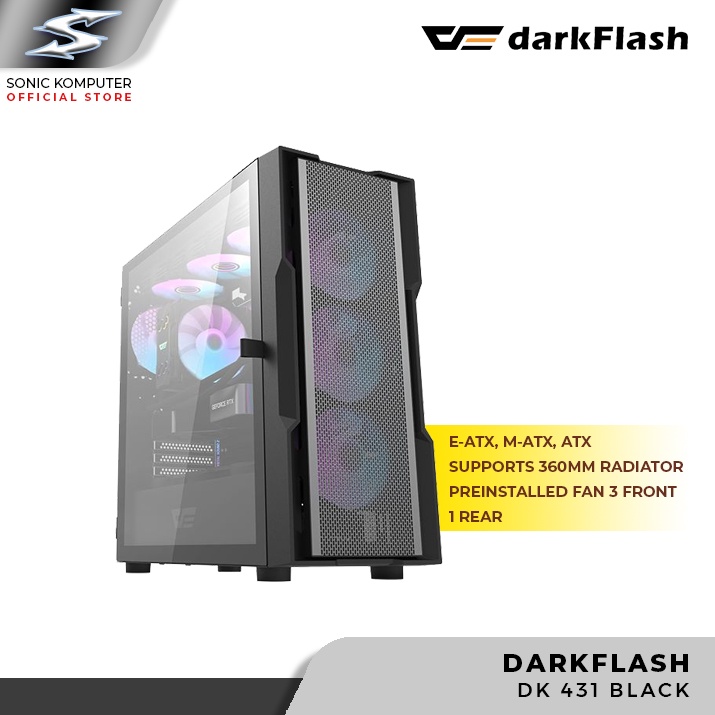 CASING PC GAMING DARKFLASH DK431 BLACK ATX M-ATX E-ATX