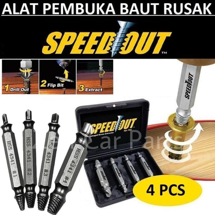 [BISA COD] Speedout Tool Damage Screw Extractor Remover Stripped Alat Buka Pembuka Baut Obeng Yang Rusak Repair Kit Speed Out Extractor