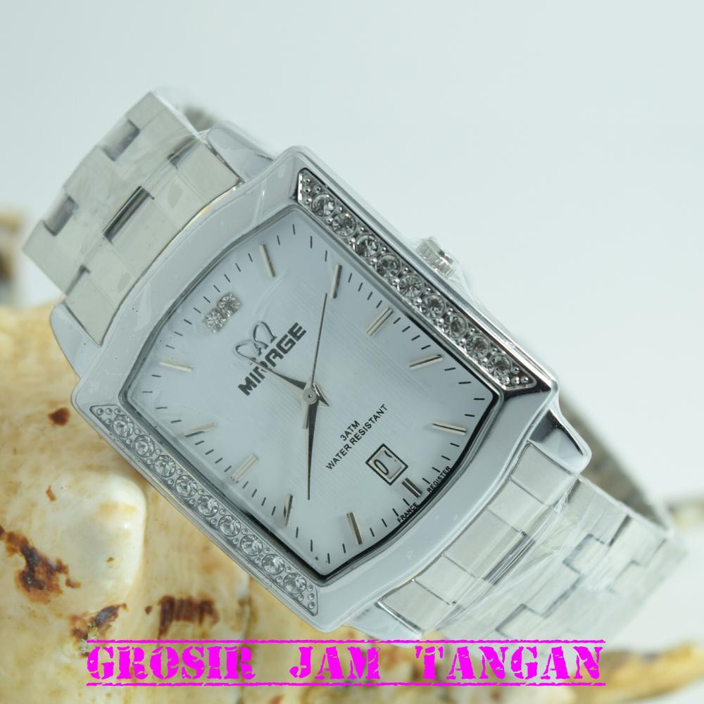 JAM TANGAN PRIA WANITA UNISEX MIRAGE SIMPLE MEWAH ELEGAN SILVER GROSIR JAM TANGAN
