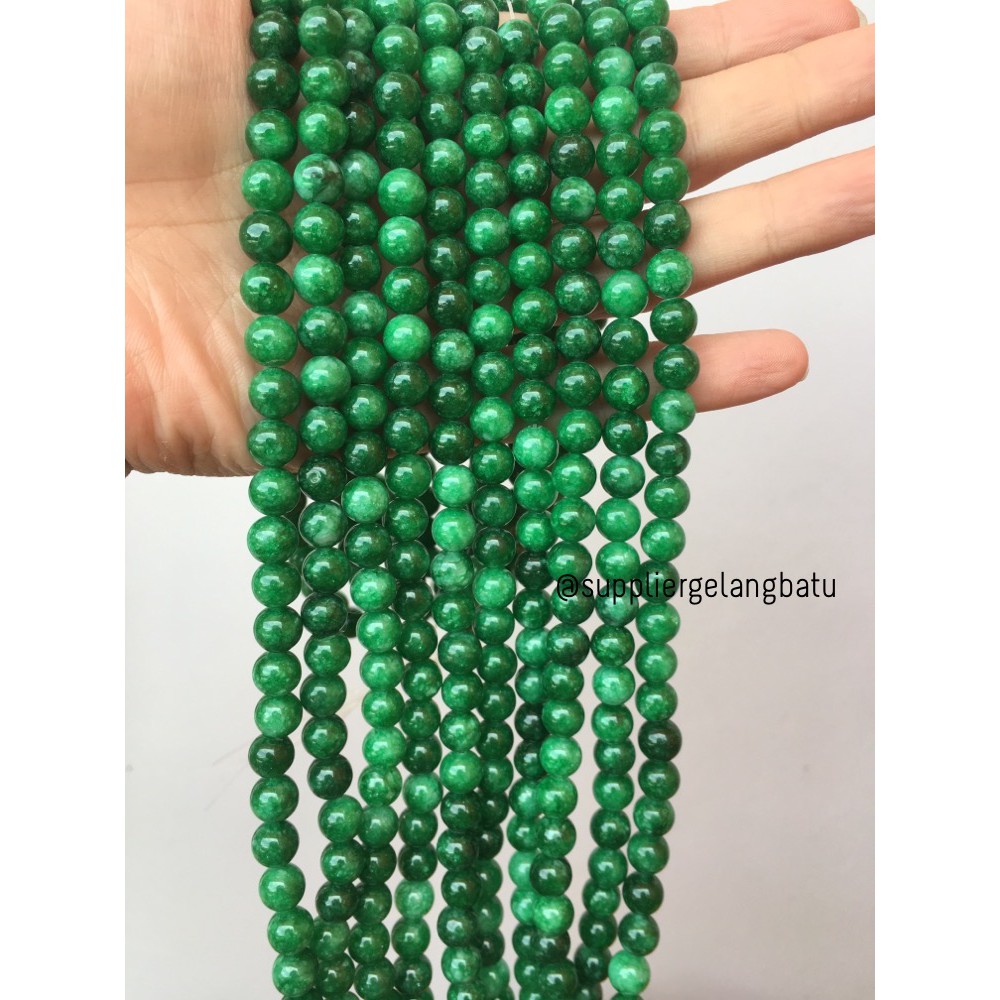 bahan batu giok burma 8mm renceng kalung gelang akik imperial jade green craft aksesoris fashionita