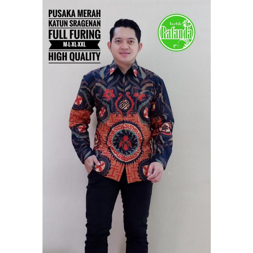 Batik Pria Exclusive Warna Merah Batik Lengan Panjang Pria Terbaru Kemeja Batik Warna Merah PUSAKA