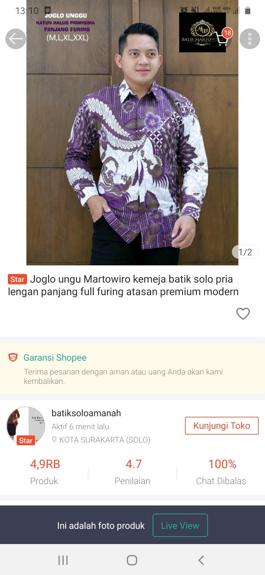 Joglo Ungu Martowiro Kemeja Batik Solo Pria Lengan Panjang Full Furing Atasan Premium Modern Dharma