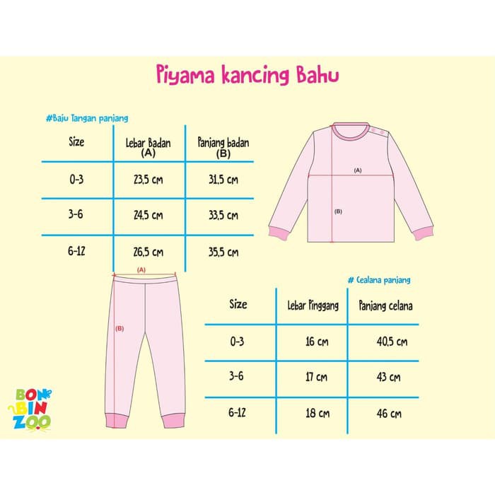 Bonbinzoo Setelan piyama anak panjang mix POLOS MOTIF SNI 0-12 Bulan setelan baju anak / baju bayi