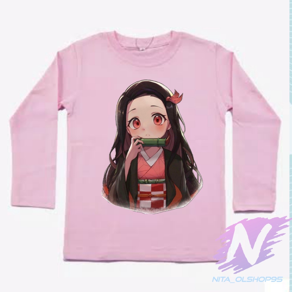 kaos nezuko chibi kaos anak lengan panjang anime populer