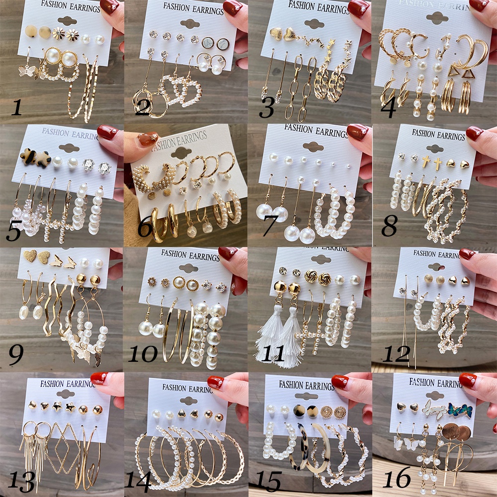 Pearl Butterfly Earring Set Crystal Tassel Resin Stud Earrings Oversize Gold Earrings Women Fashion Jewelry Accessories