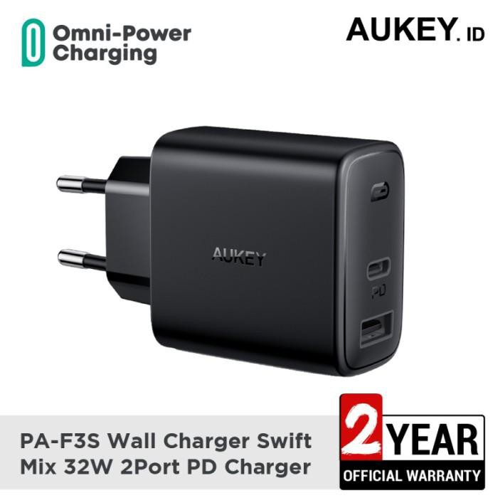 Aukey Adapter Charger PD Type C + USB 32W PA-F3S - SKU : 500708