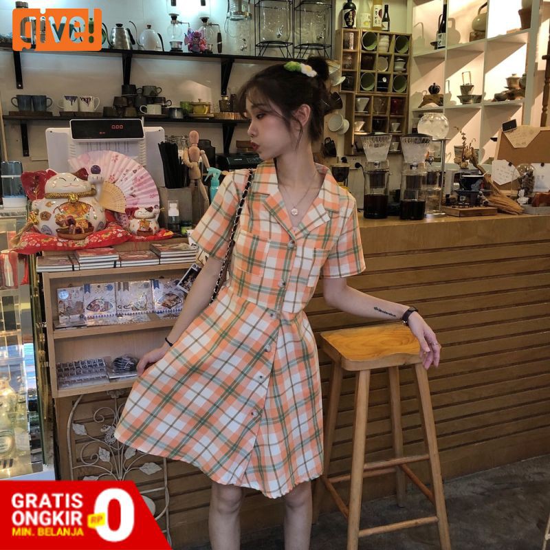 Baju Wanita A Line Dress Gaun Kerah Pendek Cetak Single Baju Wanita A Line Dress Gaun Kerah Pendek Cetak Single