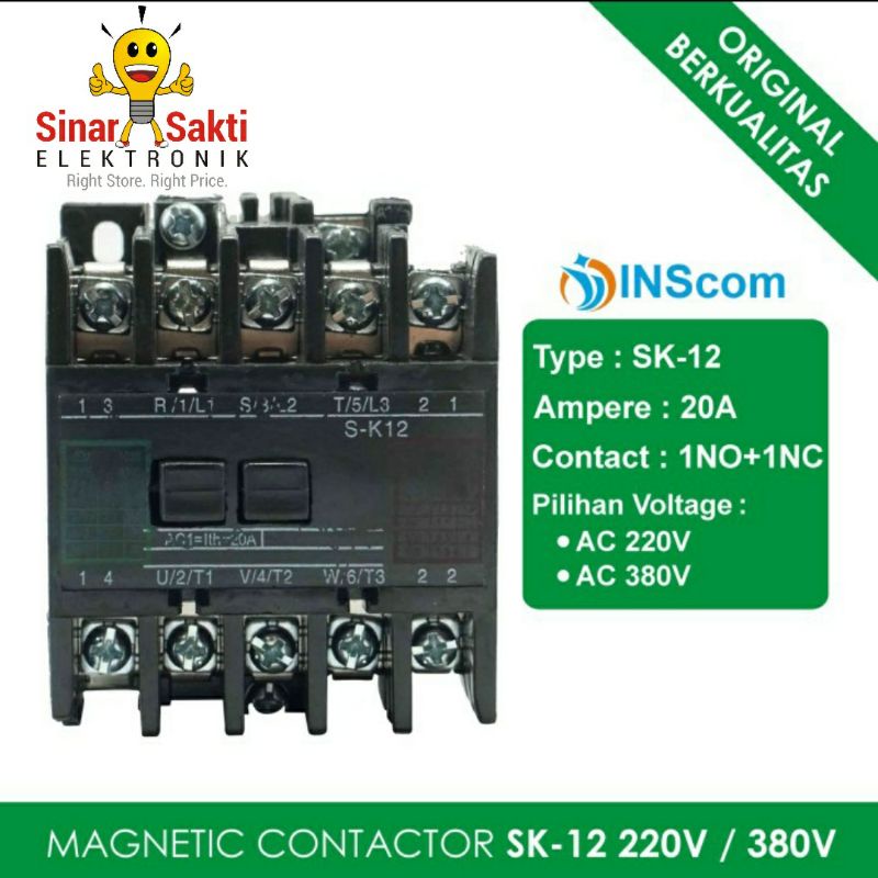 Magnetic Contactor SK-12 220 volt 220V AC Kontaktor SK 12 220VAC Saklar Listrik