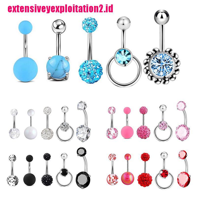 &lt; E2id &amp; &gt; 5Pcs Anting Tindik Perut / Pusar Kristal Berkilau Untuk Wanita