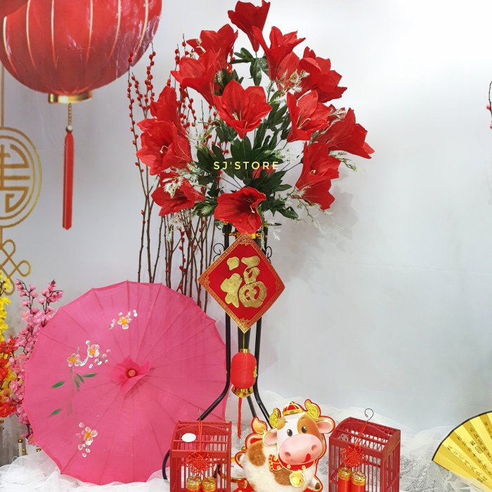 Hiasan meja pot unik bunga imlek