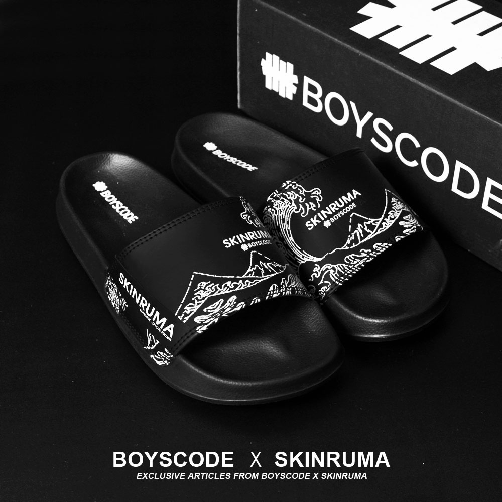 Sendal Selop Pria Wanita Distro Boyscode X Skinruma Japan Wave / Sendal Slip On Pria / Sendal Slide Pria / Sendal Slop Pria