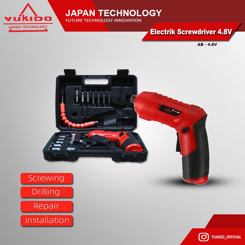 YUKIDO Screwdriver Mesin Bor Listrik Tanpa Kabel Obeng Tangan Baterai Cordless Mini