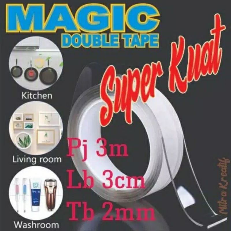 

MAGIC DOUBLE TAPE - DOUBLE TAPE AJAIB SUPER KUAT - 2MM X 3CM X 3METER