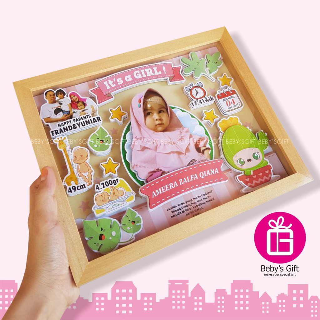 Biodata Bayi 3D Pop up Scrapframe Kado Ultah baby Hadiah Ulang Tahun Anak