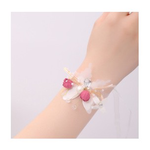 LRC Gelang Fashion Small Pink Handmade Flower Butterfly Pearl Diamond Bracelet K96346