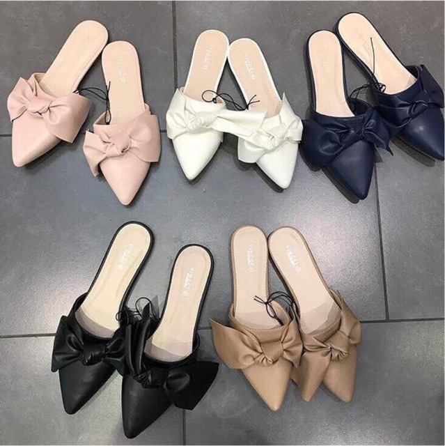 VINCCI Flat selop sandal bow navy beige black pink white original RESTOCK