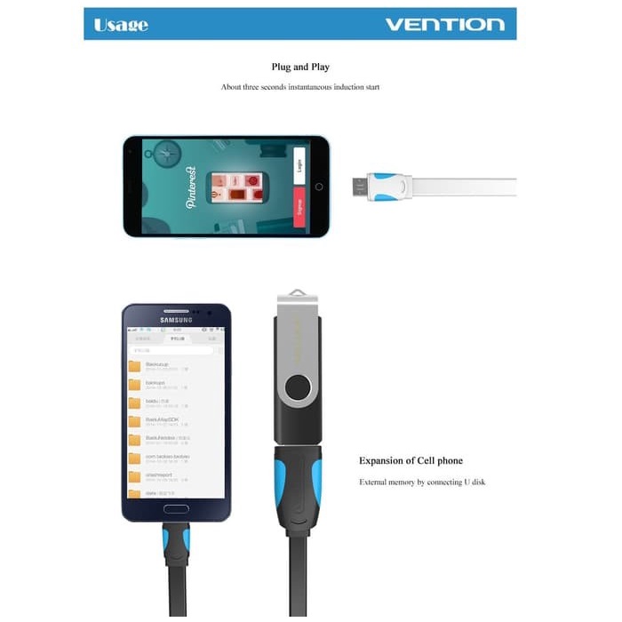 Vention A09 kabel OTG Micro USB b Male to USB Type A Female Flat