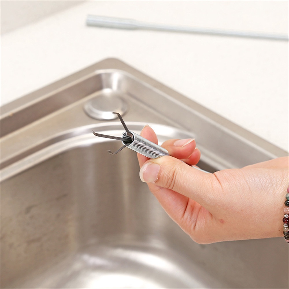 1pcs Kitchen Sink Cleaning Hook Sewer Dredging Device Spring Pipe Hair Dredging Tool Removal Sink Cleaning Tool With Hook 85CM