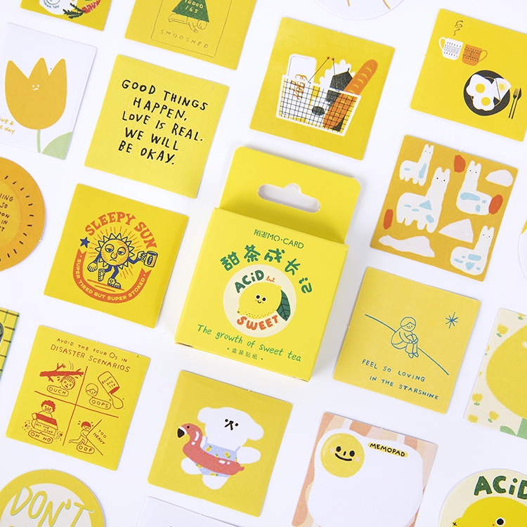 Mohamm 45 PCS Boxed Stickers Cartoon Animal Cute Avocado Decoration Sticker Flakes Scrapbooking School Supplies-G