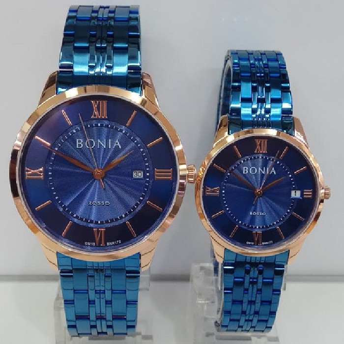 Jam Tangan Couple Bonia BNR172 Rosso Blue Rosegold Stainless Steel